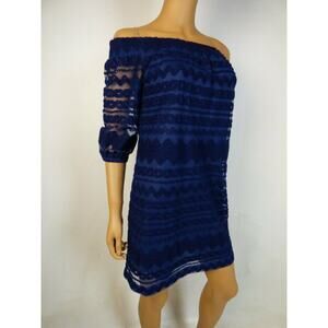 $188 Trina Turk Navy Blue Embroidered Lace Off Shoulder Shift Dress XS NEW